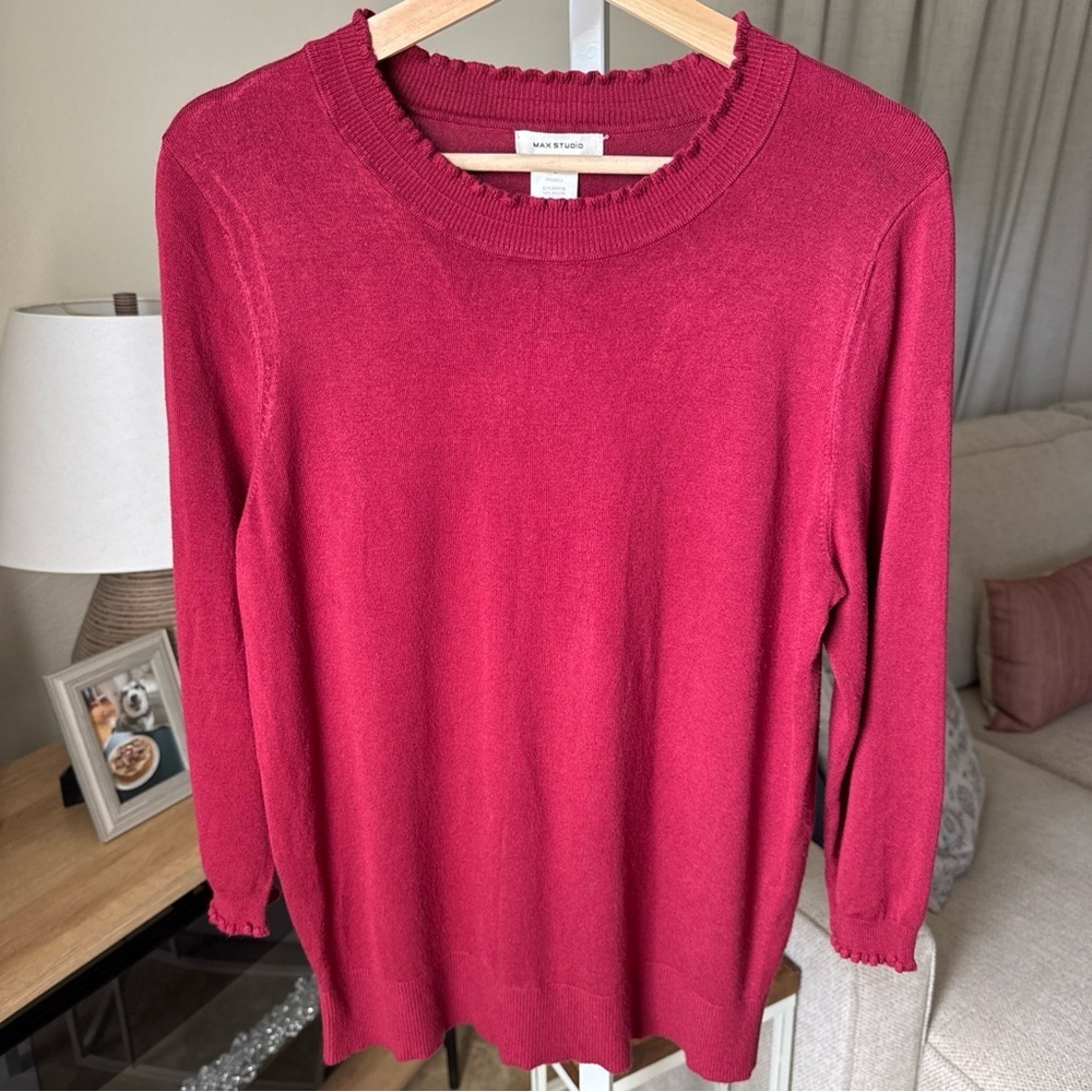 MAX STUDIO Sweater Womens L Rayon Blend Tunic Jumper Long Sleeve Pullover Red